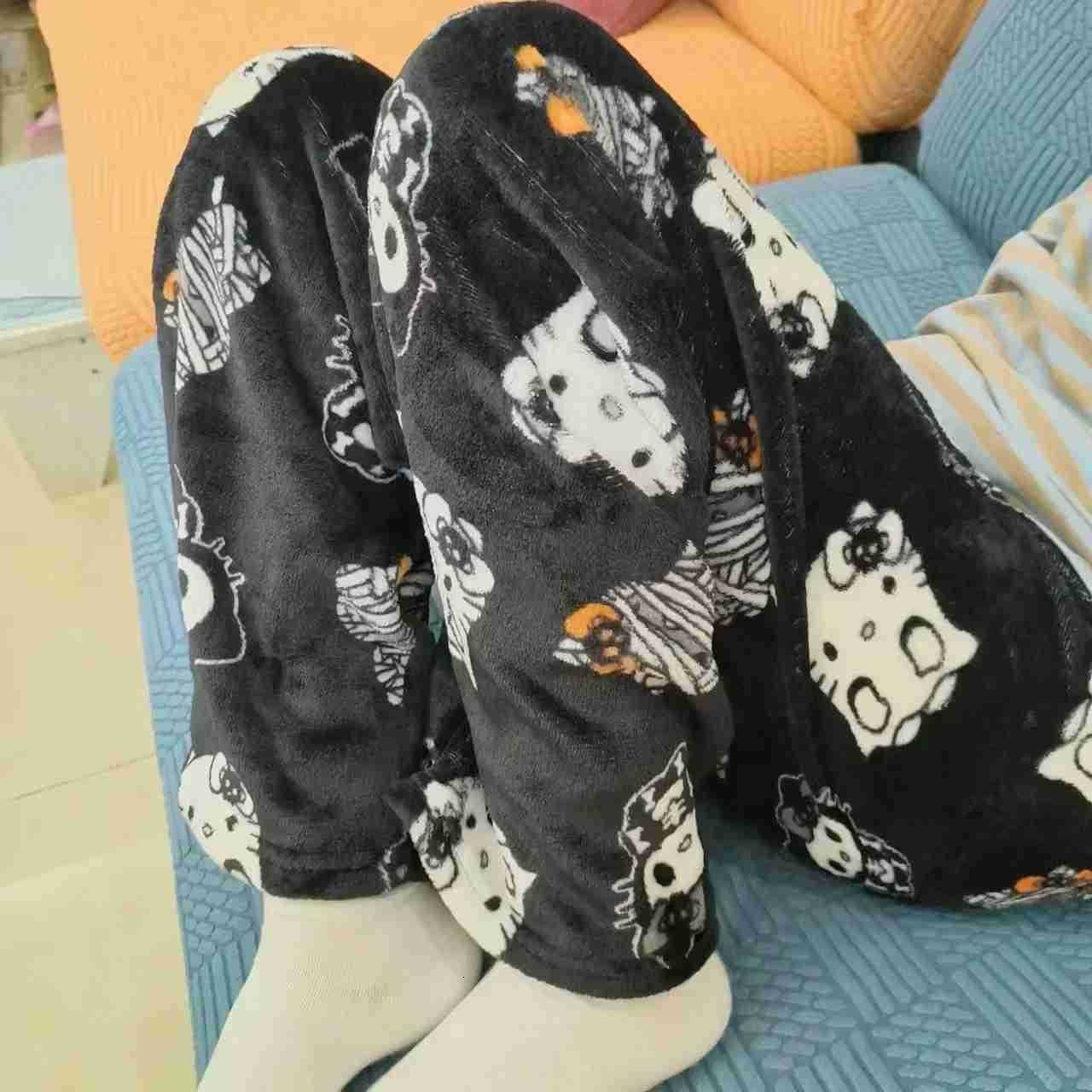 Sanrio Hello Kitty Pajama Pants Anime Fleece Double Elastic Fabric Soft Trousers Women New Trousers Kawaii Cartoon Birthday Gift L250925