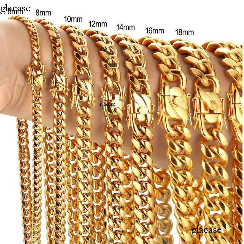 Wholesale Stainless Steel Custom Design Monaco Necklace Hip Hop Gold Plated Miami Curb Cuban Link Chain For Men