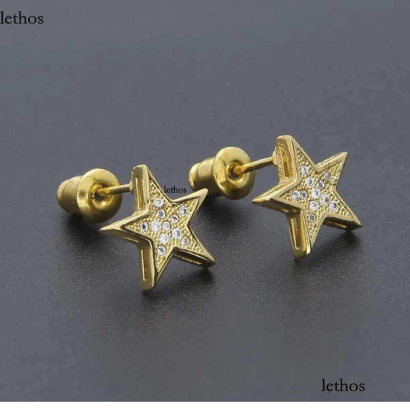 Mens Hip Hop Stud Earrings Jewelry Fashion High Quality Gold Sier Five-pointed Star Earring For Men 04