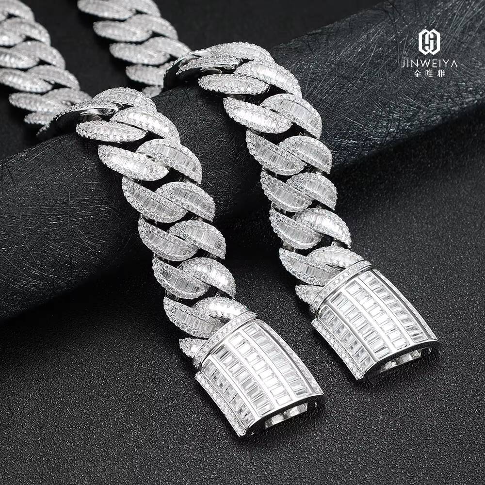 Hip Hop Luxury 5A Moissanite Heavy Necklace Baguette Iced Out Cuban Link Chain
