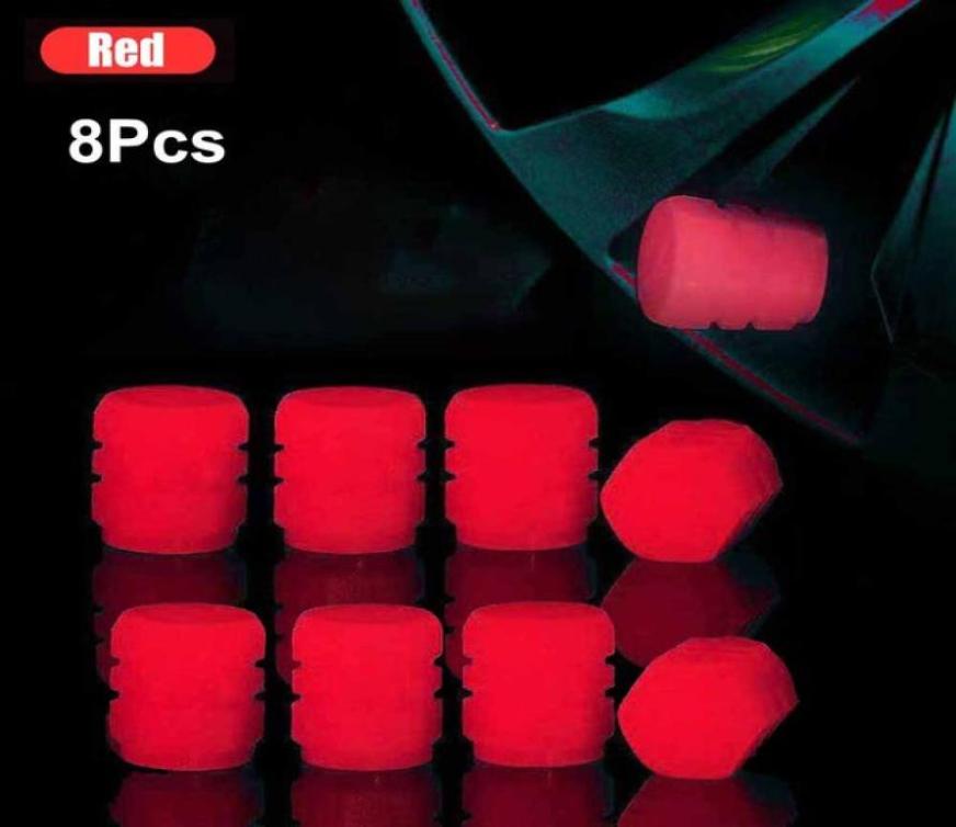 8PCSSet New Luminous Car Tire Valve Caps Wheel Tyre Rim Stem Covers Dustproof Waterproof for Auto Motorcycle Bicycle Caps Glow In4600322