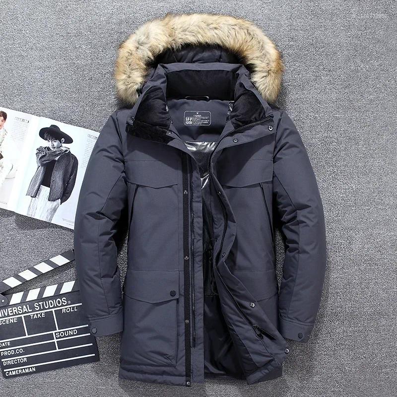 Men's Down Degrees Top Quality White Duck Jacket Men Thick Winter Big Fur Collar Warm Parka Waterproof Windproof