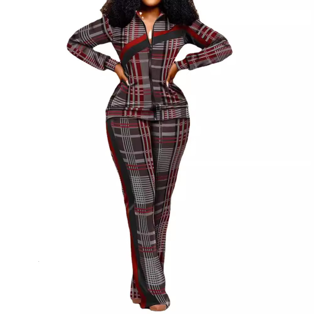 2024 Autumn Winter Women's Long Sleeve Zipper Slim Fit Pants Suit Neat