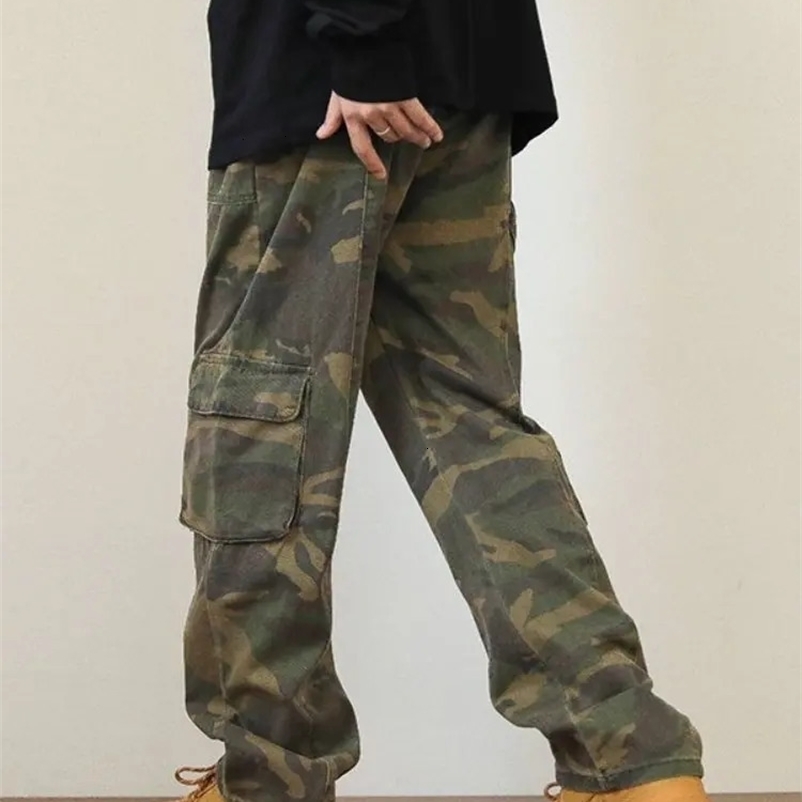 Men's Pants Foufurieux Camouflage Cargo Pants with Pocket Men Army Green Loose Alt Clothes Grunge Hip Pop Trouser Y2k Jeans Streetwear MEN 231129