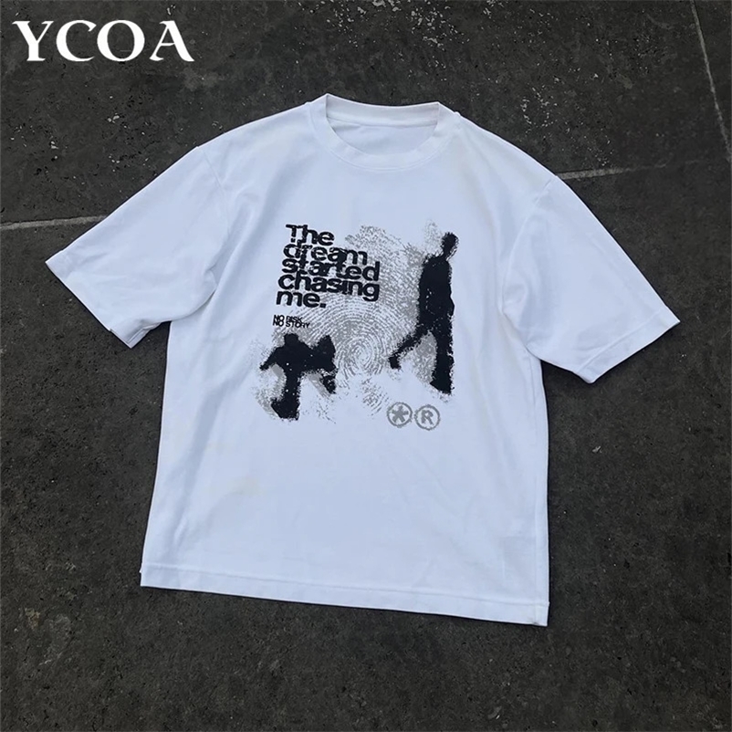 Men Tshirt Oversized Cotton Short Sleeve Shadow Print Y2k Top Tees Harajuku Streetwear Vintage Graphic Korean Aesthetic Clothing 240703