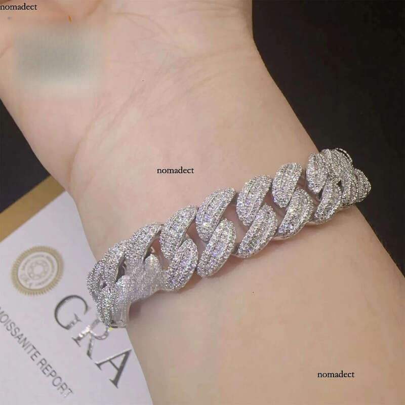 13mm Rapper Style Solid Sier Iced Out Hip Hop Jewelry VVS1 Moissanite Dia Cuban Link Chain Bracelet Men 68