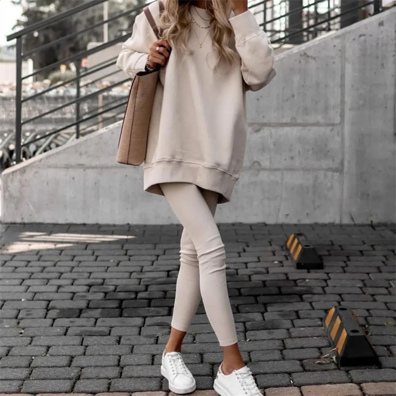 Elegant Tracksuit Women Suits Casual O-neck Long Sleeve Pullover Pants Sets Women Fashion Solid Two Piece Outfits chandals mujer 240810