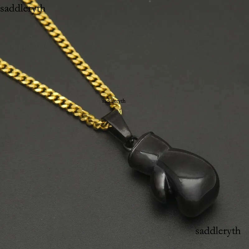 Mens Hip Hop Necklace Jewelry Stainless Steel Black Boxing Gloves Pendant Necklaces With 3mm*60cm Gold Cuban Chain 4a 04 60