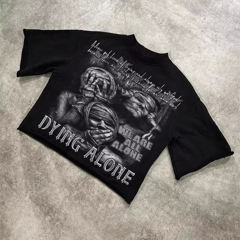 Harajuku retro couple hip-hop fashion street fashion T-shirt American mens casual Y2K top oversized T-shirt 250118