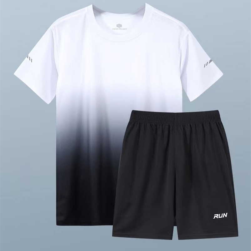 Men's Tracksuits Men Short Sleeved T-shirt Shorts Sets Mens Fashion Gradient Sportswear Men's Summer Quick Dry Sets Outdoor Sports Male Trac