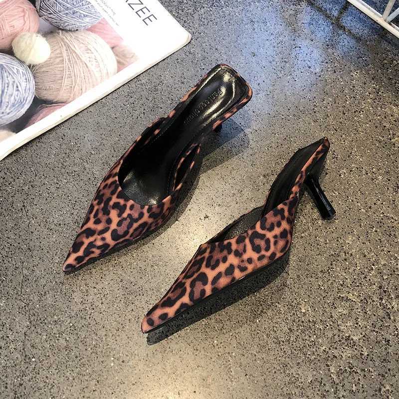 Summer Women Cover Toe High Heel Slippers Fi Leopard Print Mules Slide Ladies Evening Party SandaliasXJ250925