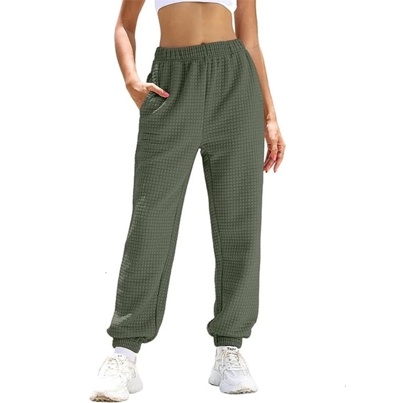 Women's Pants Capris Womens Pants Autumn Winter Waffle Solid Color Casual Trousers Female High Waist Sports Straight Pants 231025