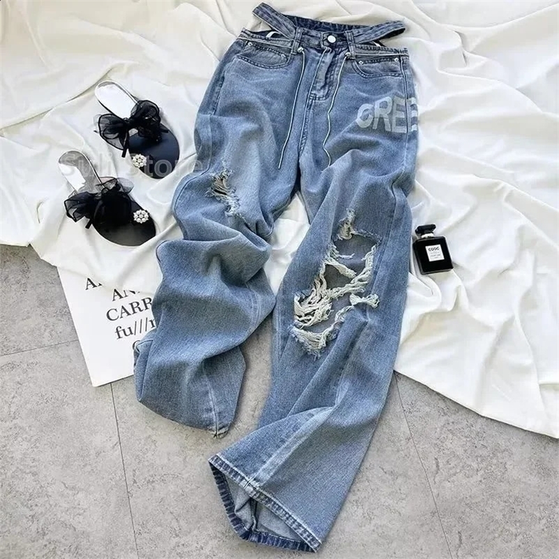 Ripped Jeans Women Female Clothing Vintage Jeans Woman High Waist Y2k Womens Pants Streetwear Denim Baggy Korean Fashion 250225