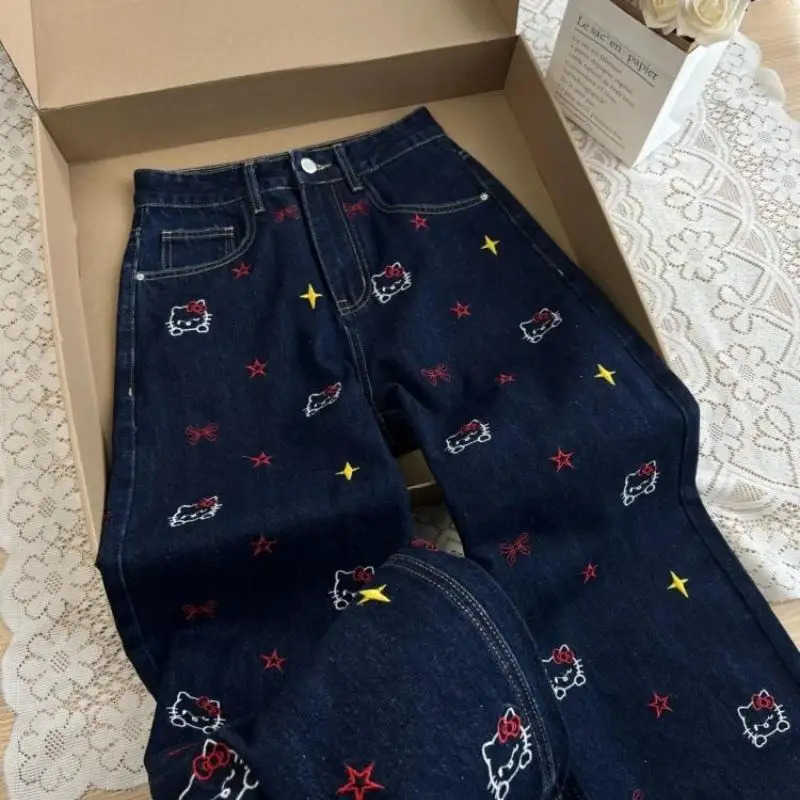 Sanrio Hello Kitty Girl Jeans Loose WideLeg Pants Spring and Autumn New Style Fashion Hot Student MidHigh Waist Casual Pants L250925