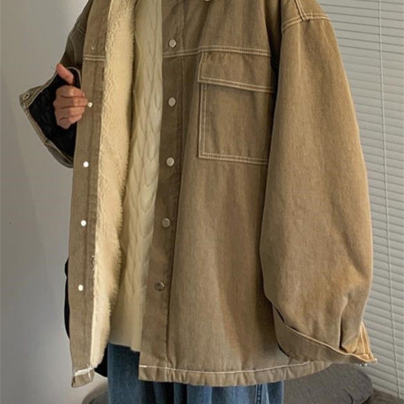 Men's Jackets Winter Coat Fleece Men's Thicken Casual Loose Handsome Lamb Velvet Jacket Harajuku Trend Cotton Padded Parkas Y2k Streetwear T