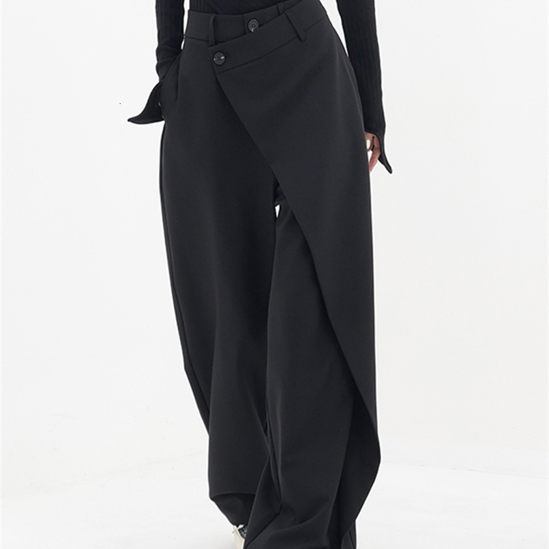 Women's Pants Capris Women Pants High Waisted Wide Leg Pants Irregular Patchwork Casual Fashion Black Full Length Solid Spring Straight Trousers 