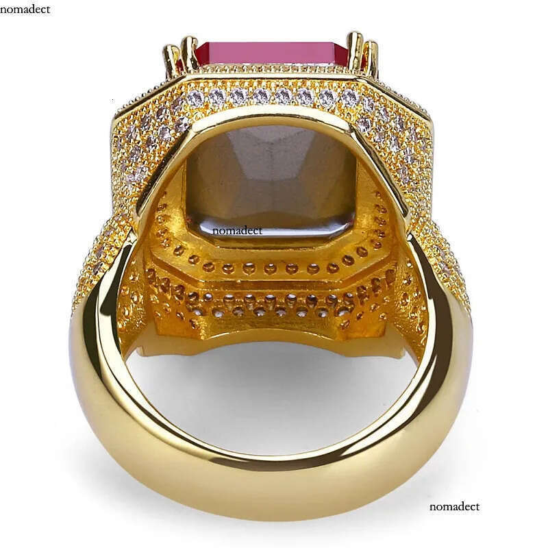 Mens Hip Hop Ring Jewelry High Quality Ruby Gemstone Zircon Fashion Gold Punk Rings 5d