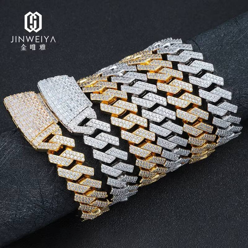 Mens 14K Gold Plated Hip Hop Style Necklace Iced Out Moissanite with Cuban Link Chain Fashion Statement Jewelry