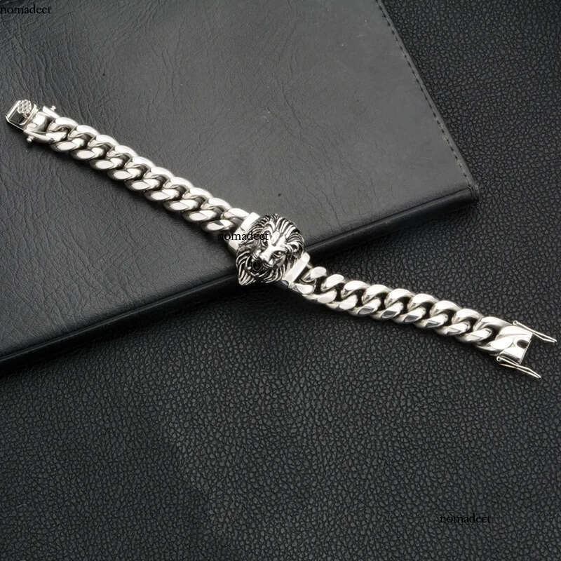 Real Gold Plated Miami Cuban Link Chain Lion Head Men Hip Hop Stainless Steel Jewelry Bracelets 1d