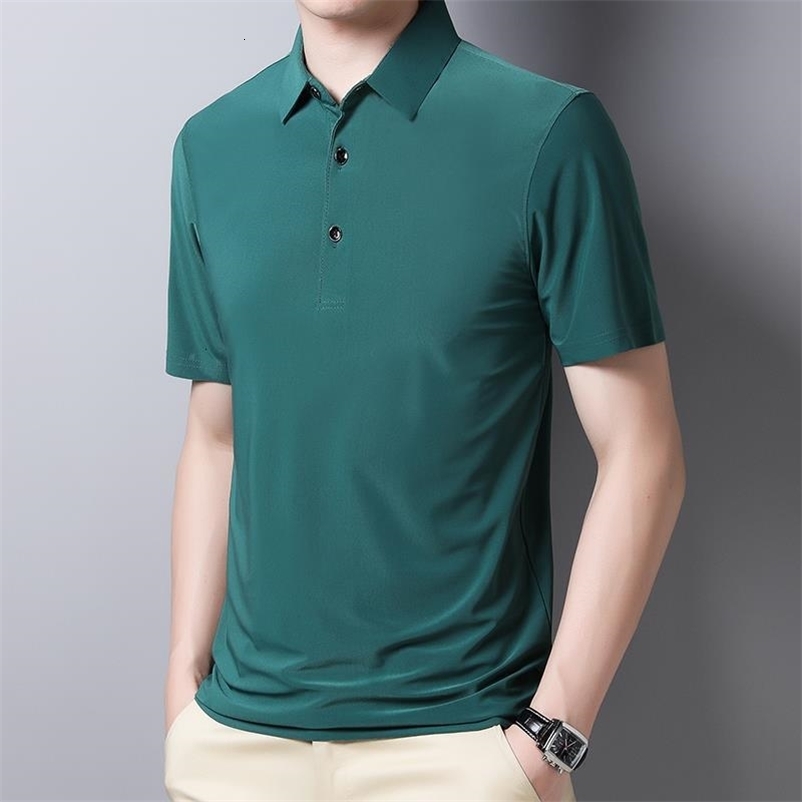 Men's Polos Summer Short Sleeved T-shirt Men's Turn-down Collar Cool Top Ice Silk Light Cotton Breathable POLO Clothing Button Pullovers 230