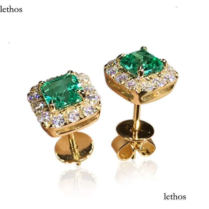 Geometric Square Crystal Zircon Stud Earrings Charm Designer Jewelry Woman Gold Plated Green Dia Ear Ring Gift
