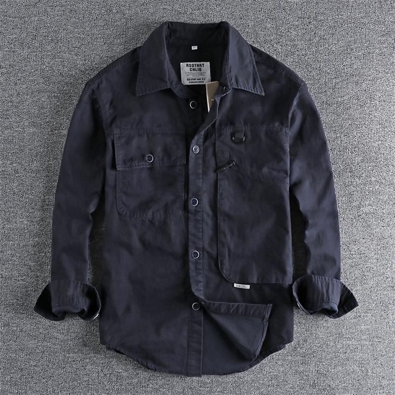 Men's Casual Shirts Simple work clothes leisure Long Sleeve Shirt Men's woven cotton comfortable loose spring and autumn youth thin coat 944