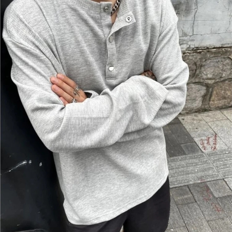 Large Unicolor Mens T-shirt Pocket Pullover Solid Color Mens Top Long Sleeve Top Polyester It Elastic Japanese Y2k 241112