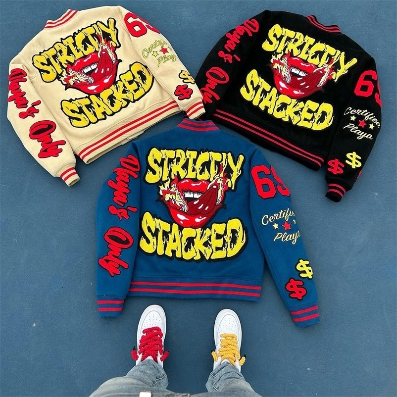 American Retro Letter Flocking Embroidery Jacket And Coat Men Y2K Street Hip Hop Baseball Uniform Couple Casual Top 240911