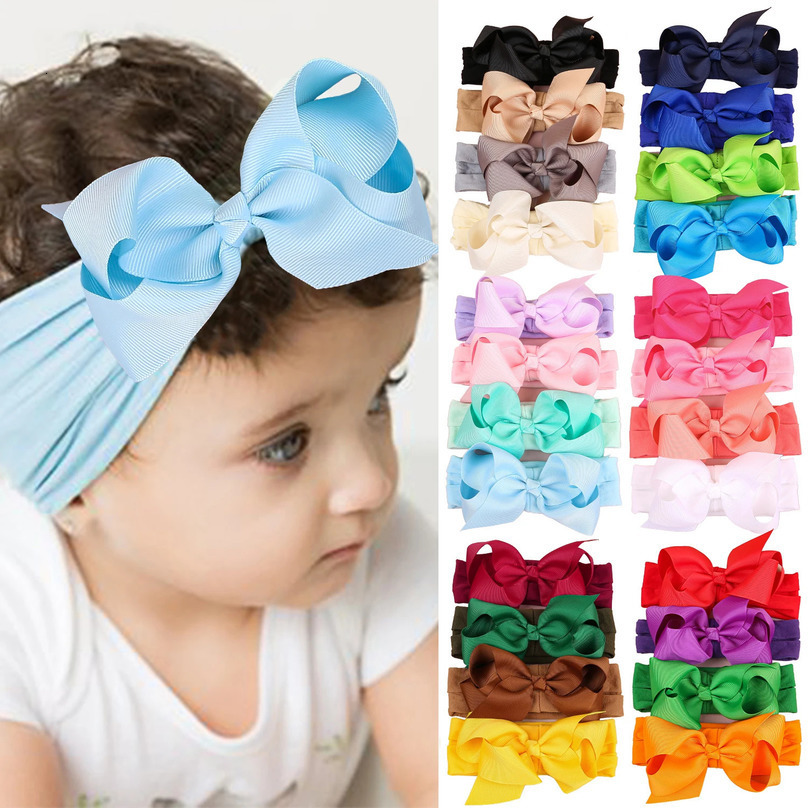 4pcs Baby Headbands 4.5inch Hair Bows with Elastic Soft born Headbands for Baby Girls Turban Infant Kids Hair Accessories 250528
