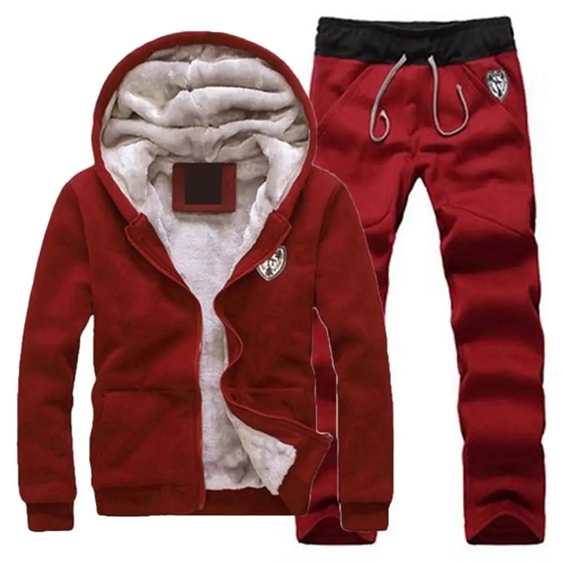 Plus Size Men Casual Warm Tracksuit Fleece Zipper Hooded Coat Drawstring Pants 240106
