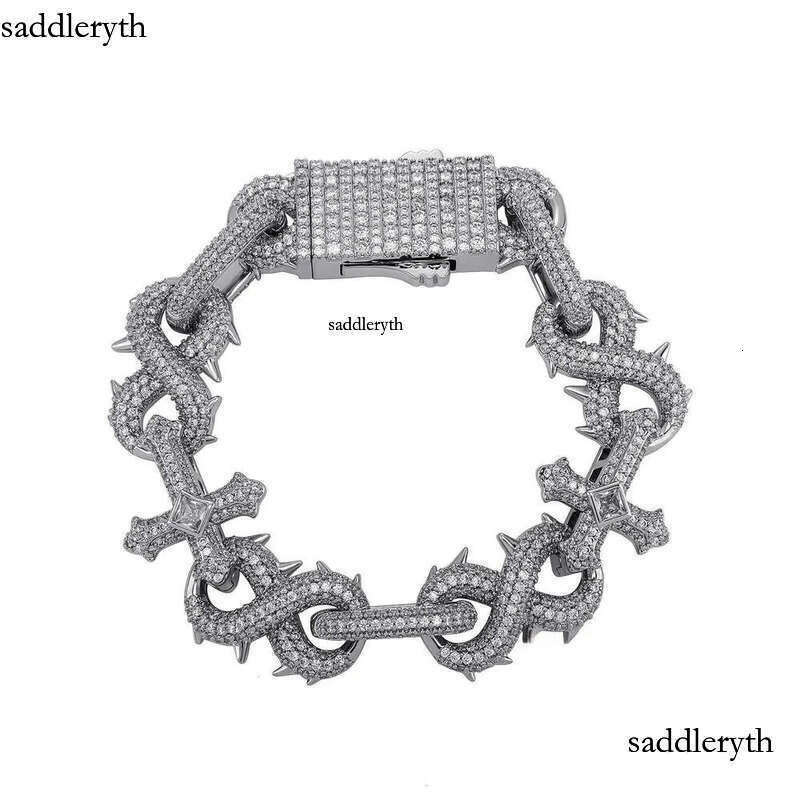 Hip Hop 8-shaped Thorn Cross Cuban Link Chain Necklace Bling Full Cubic Zirconia Iced Out Dia Personalized Mens Necklaces Choker Bracelet Accessories 