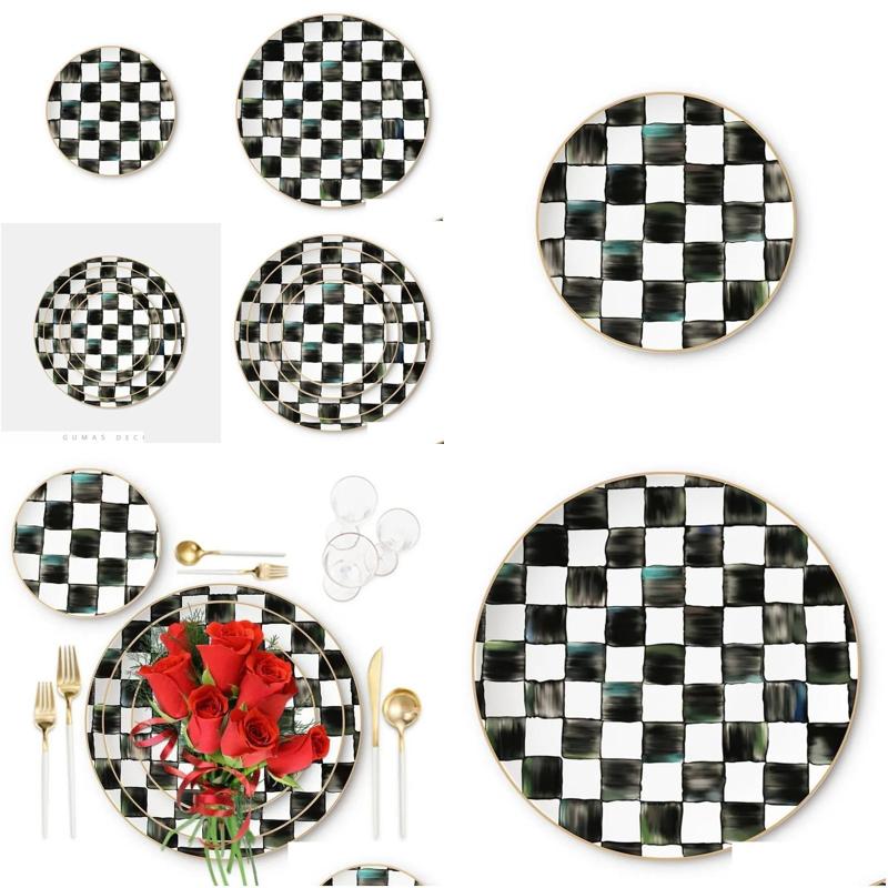 Dishes Plates Export Black And White Pork Ribs Porcelain Plate Dessert Christmas Tableware Set Ceramic Drop Delivery Home Garden Ki Ot8Mr S251010