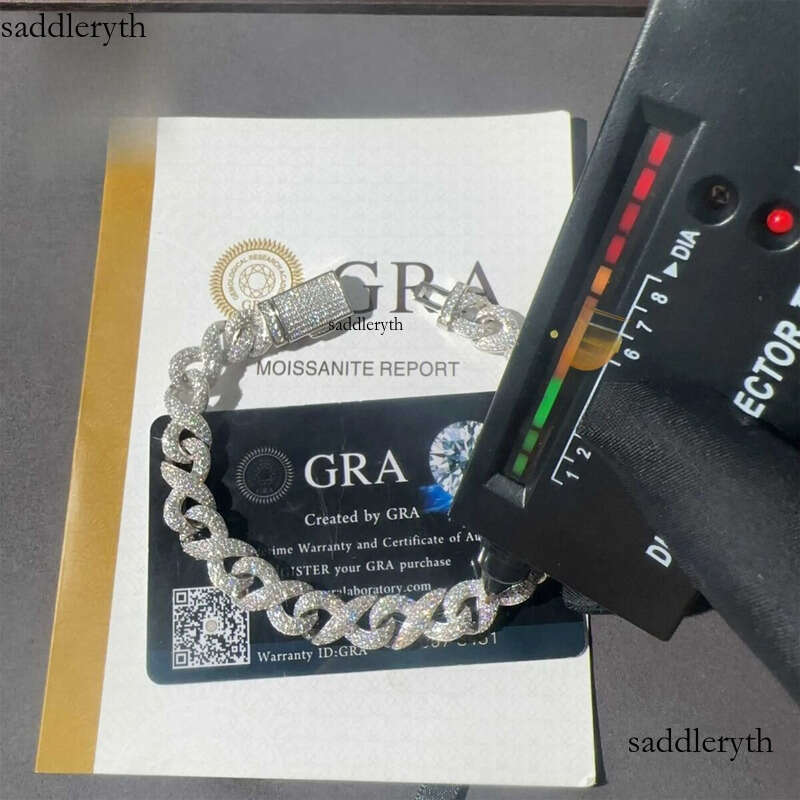 New Arrivals 10mm Width Solid Sier Iced Out Hip Hop Jewelry VVS1Moissanite Dia Franco Cuban Link Infinity Bracelet Men 51 b0