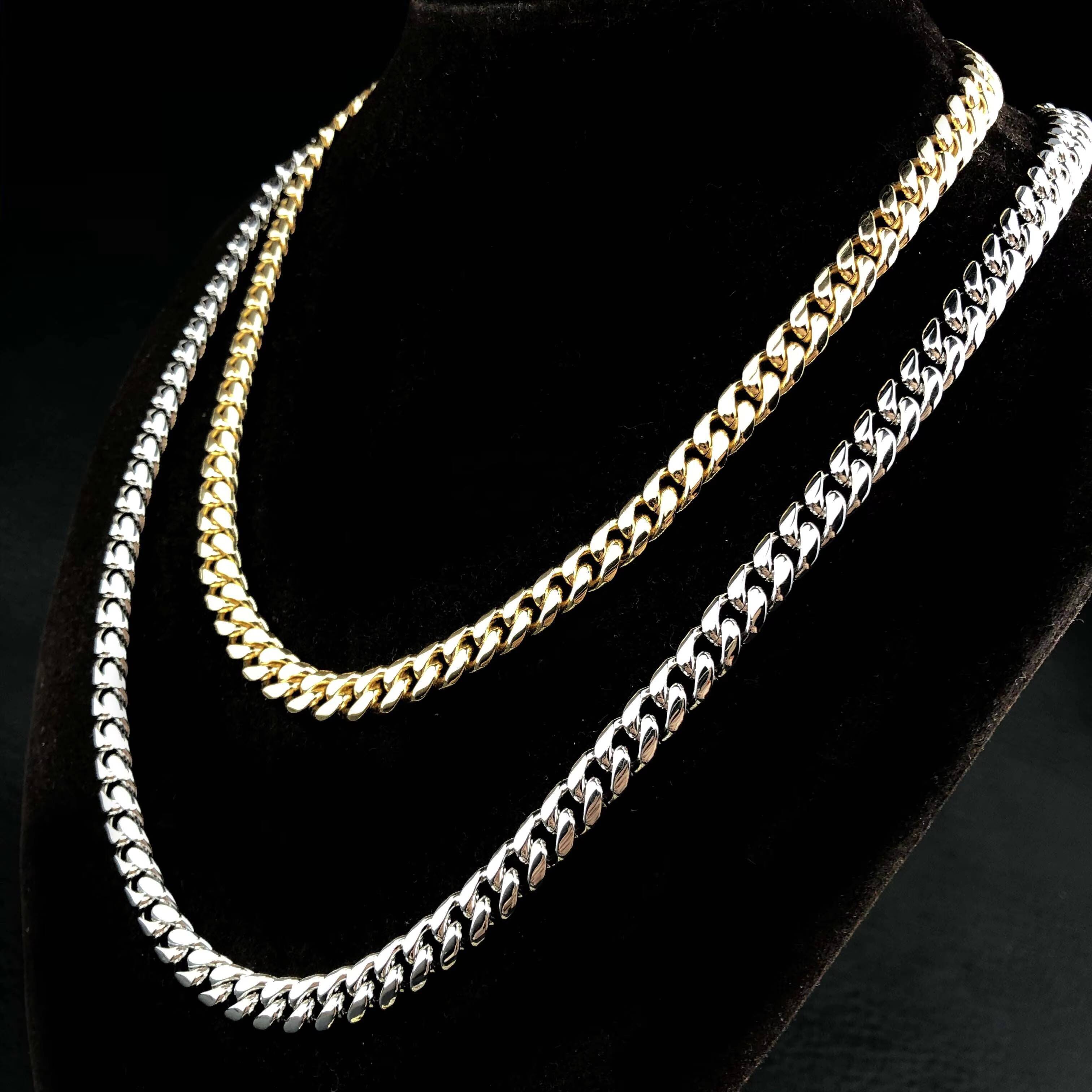 81012MM Iced Out Clasp Miami Sterling SilverCuban Link Chain Necklaces in Yellow Gold and White Gold