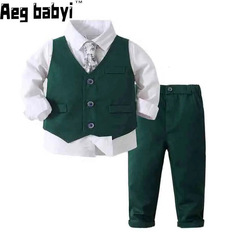Formal Kids Boy Gentleman Clothes Set Long Sleeve Shirt Waistcoat Trousers Boys Outfits Wedding Birthday Party Dress Suits 250219