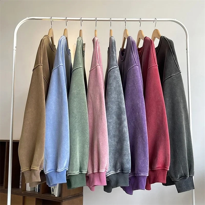 autumn round neck washed mens hooded sweatshirt couple long sleeved loose European and American street boys zipper sweatshirt 250422