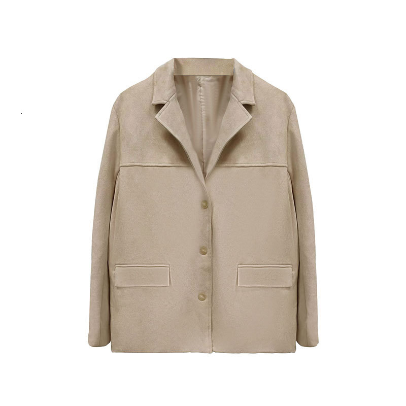 2025 New Women's Fashion Elegant Brown Loose Pocket Long Sleeve Blazer Jacket for Women