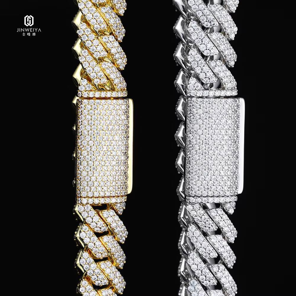 Hip Hop Jewelry Men Necklace Gold Plated Diamond Moissanite Miami Cuban Link Chain Iced Out Chain