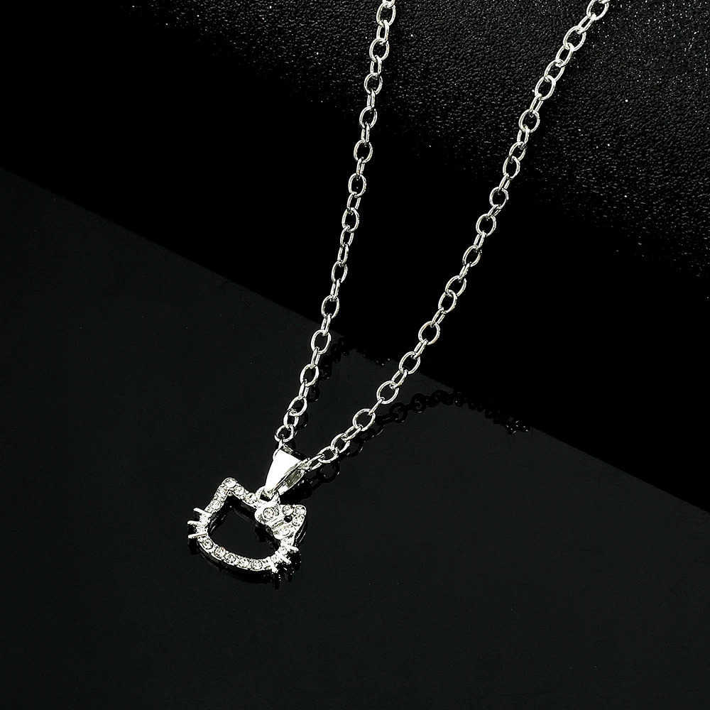 Sanrio Hello Kitty Anime Crystal Pendant Necklace Silver Color Clavicle Chain Girl Charms Jewelry Perfect Birthday Gift L250925