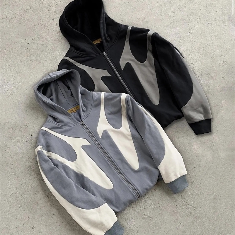 Y2K Zipper Hoodie Men Harajuku Hip Hop Patchwork Oversized Hoodie Sweatshirt Gothic Long Sleeve Jacket Clothing Streetwear 240106