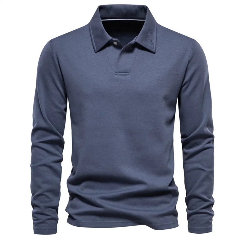 Autumn mens sportswear high-quality solid color lapel long sleeved mens fashion casual cotton polo shirt mens clothing 241203