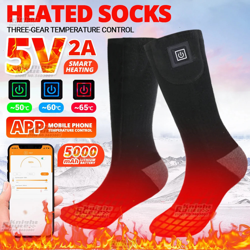 Winter Heated Socks 5000mAh APPControl Thermal Women Men Heating Foot Warmer Electric Fever Hiking Ski Warm Outdoor 241112