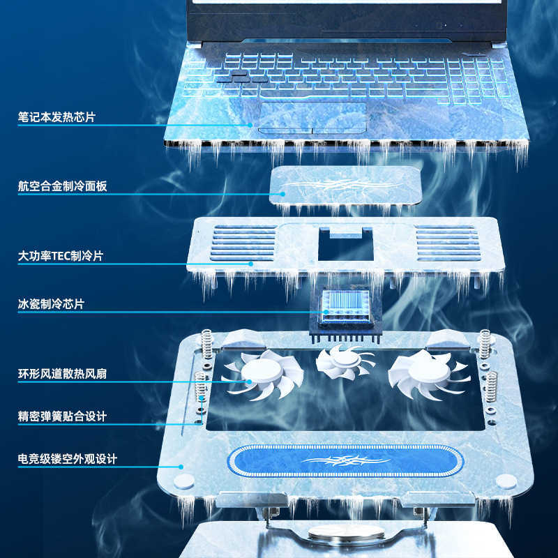 Notebook cooling fan carbon steel double-layer double-axis lifting folding 360° rotating laptop stand