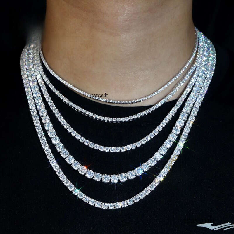 Iced Out Necklace Link Sier 3MM 4MM 5MM VVS Moissanite Tennis Chain for Party Gift