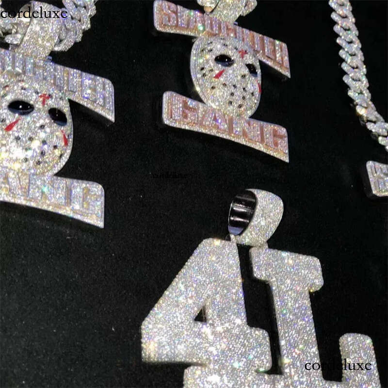 Custom Hip Hop Jewelry Rapper Letter Iced Out Baguette Initial Vvs Moissanite Pendant 41