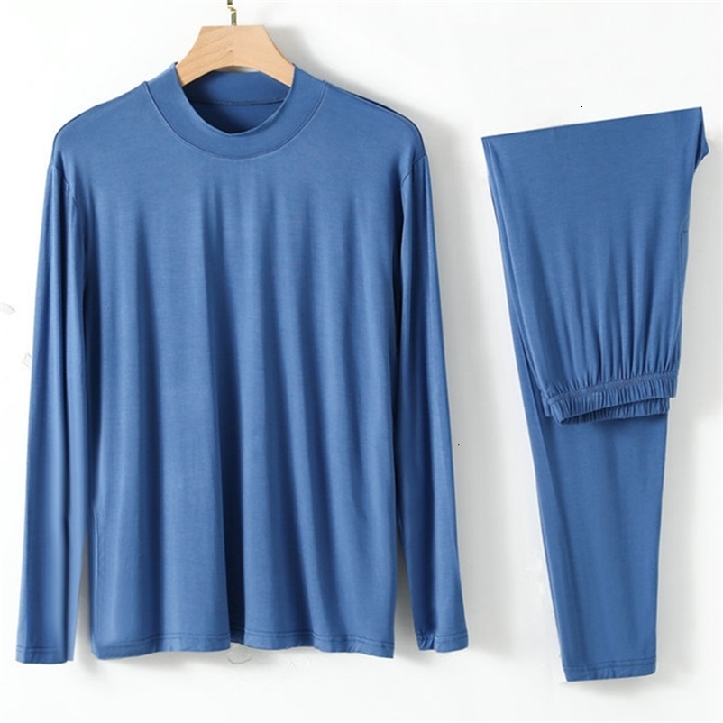 Men's Sleepwear Modal Men's Pajamas Suit Loose Large Size Long Sleeve Pant Set Half High Collar Household Clothes Home Wear Pijama Male XL-4