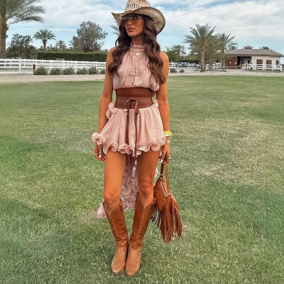 2025 Spring Summer New Ruffle Sleeveless Short Skirt INS Casual Vacation Chiffon Two-Piece Set