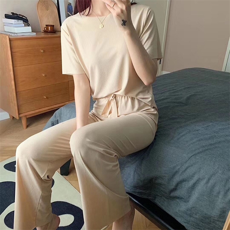 Women's Sleepwear Women's Home Clothes Summer Suit For Female Ice Silk Pajamas Sleepwear Pijamas Two Piece Set Home Wear Nightwear Pyjamas 2