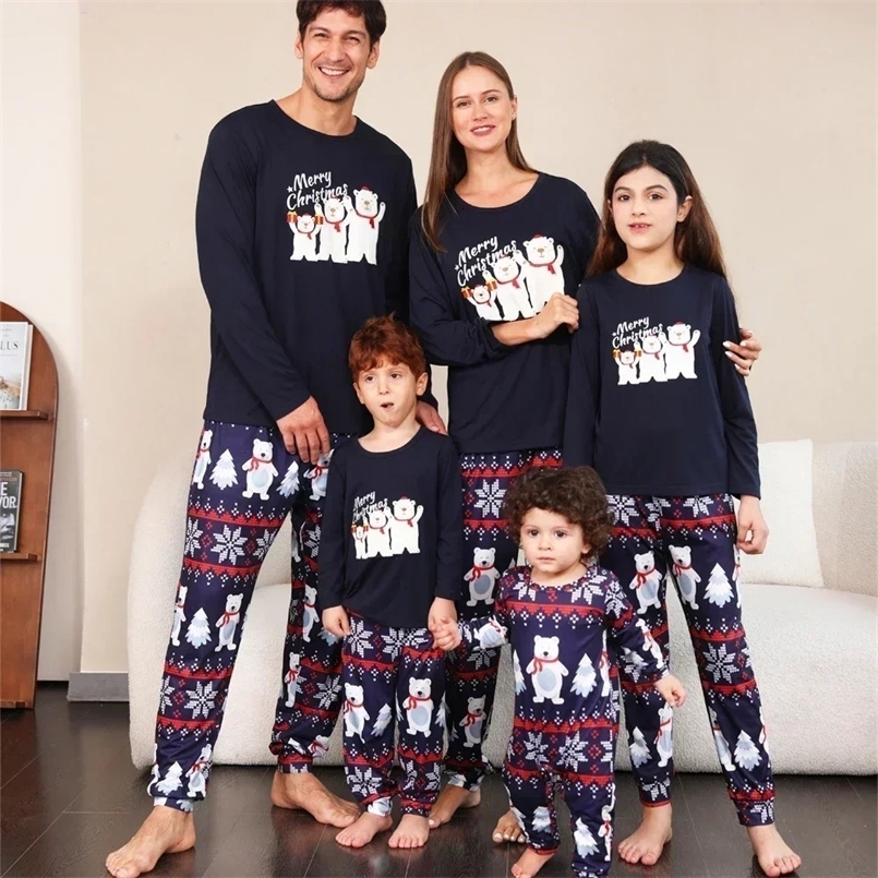 Merry Christmas Family Pajamas Set Cartoon Bear Print Mom Daughter Dad Son Baby Matching Clothes Loose Soft Sleepwear Xmas Look 241022