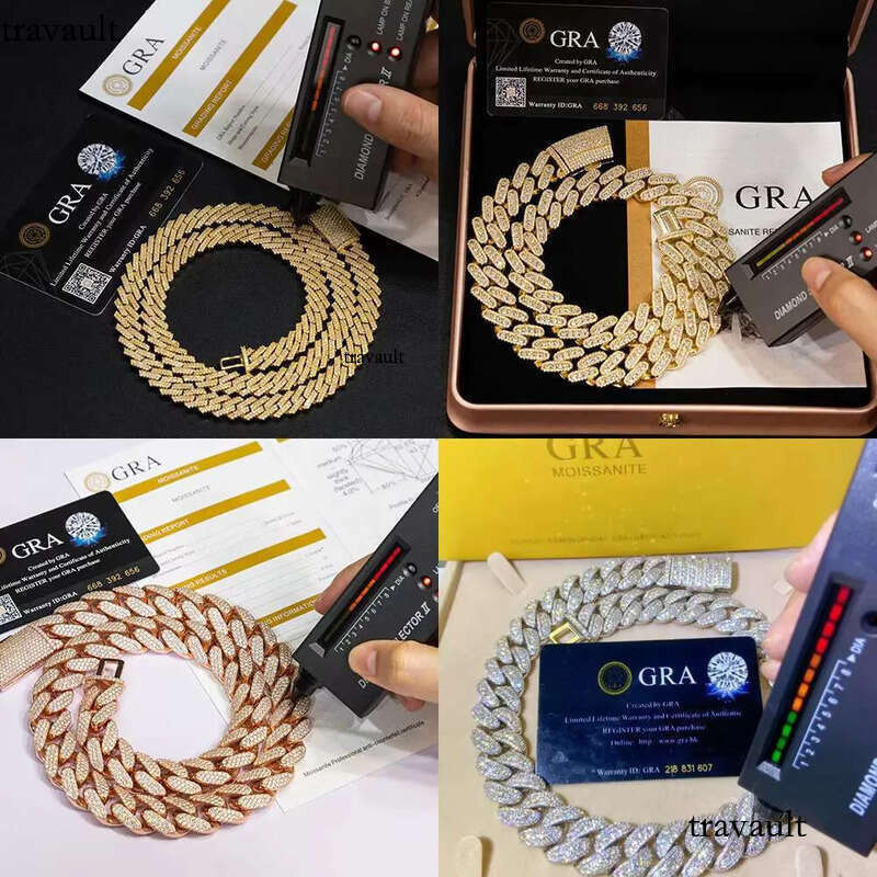 Iced Out Dia Men Necklace 14mm Hip Hop Fine Jewelry VVS Moissanite Sterling Sier Cuban Link Chain